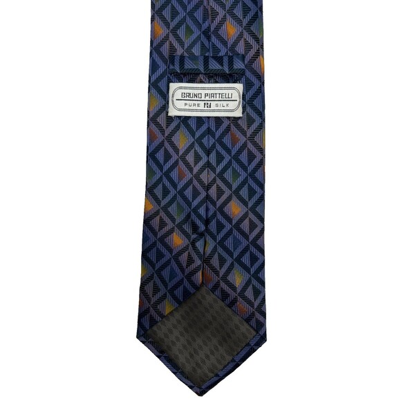 Bruno Piattelli 100% Silk Tie Geometric Pattern Blue Multicolor 58.5” x 4” - Picture 5 of 6